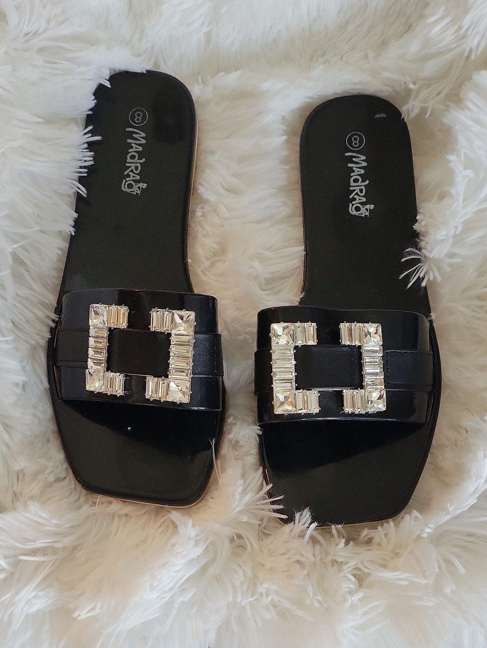 Black Gem-Embellished Slide Sandals